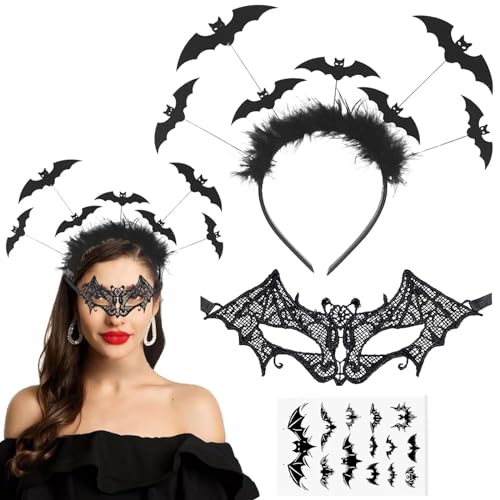 Halloween Haarreif Kopfschmuck, 3 PCS Haarreifen Halloween Haarreifen Haarreif, Halloween Haarschmuck Accessoires Fledermaus, Fledermaus Kostüm Damen Halloween Kopfschmuck Kostüm Damen Fledermaus von Booaee