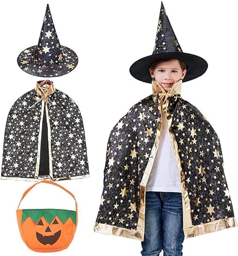 Halloween Kostüm Hexenkostüm Kinder, Halloween-Hexenumhang, Hexen Hut Kinder Kürbis Candy Bag Halloween Kostüm Hexe, Halloween Umhang Kinder Halloween Kinder Hexenumhang Kind für Mädchen Cosplay party von Booaee