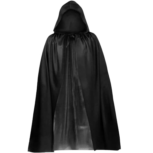 Halloween Kostüm Set, 90CM Schwarz Umhang mit Kapuze Cape, Kostüm Sensenmann, Vampir Kostüm mit 20 Halloween Kmporäre Tattoos, Unisex Kostüm Sensenmann für Erwachsene Halloween Dekoration Cosplay von Booaee