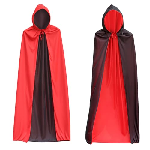 Halloween KostümSet, Halloween Vampir Umhang Roter Umhang, Schwarzer Umhang Kostüme Halloween Costume, Umhang mit Kapuze Cape für Kostüm Party, Halloween Kostüm Teenager Mädchen Jugendliche (140cm) von Booaee