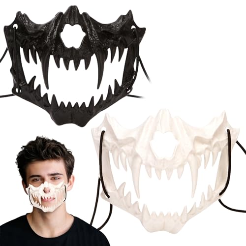 Halloween Maske Horror Ghost Samurai Motorrad Totenkopf Skull Mask Fuchs Masken Wolf Hunde Skelett Knochen Deko Motorradmaske Kostüm Damen Schädel für Halloween Karneval Kostüm Partei Liefert (LAOHU) von Booaee