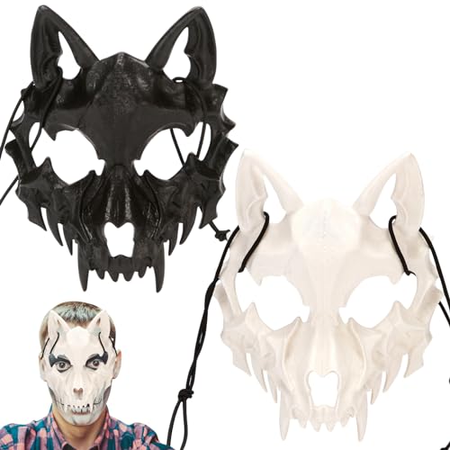 Halloween Maske Horror Ghost Samurai Motorrad Totenkopf Skull Mask Fuchs Masken Wolf Hunde Skelett Knochen Deko Motorradmaske Kostüm Damen Schädel für Halloween Karneval Kostüm Partei Liefert (LANG) von Booaee