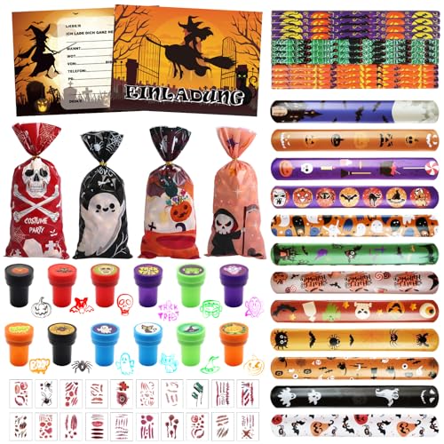 Halloween Party Mitgebsel, 80 PCS Halloween Spielzeug Sets, Halloween Party Mitgebsel Accessoires Halloween Deko Einladungskarten Kinder Schulschreibsets, Partygeschenk-Packs mit Mehreren für Kinder von Booaee