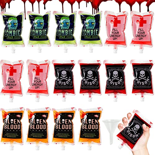 Halloween Trinkgefäß Blutbeutel, 16PCS Halloween Blutspendebeutel,Blutbeutel Trinkbeutel Infusionsbeutel Trockeneis Für Getränke, Trinken Halloween Wiederverwendbare Blutbeutel Set für Halloween Deko von Booaee