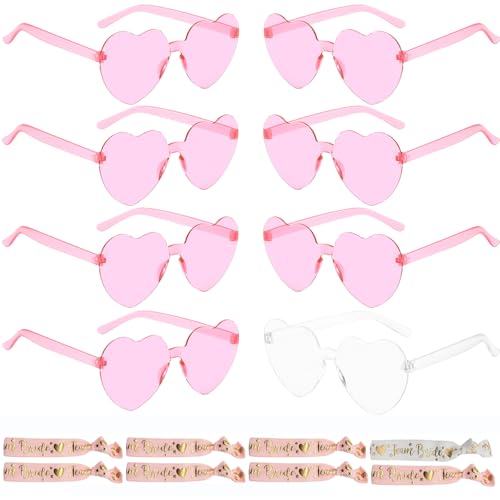 8 Stück Herz Sonnenbrille für Damen,Herz Sonnenbrille,Herz Hippie Party Brille Jga Deko Armbänder Herzförmige Sonnenbrille für Kinder Erwachsene Lustige Partybrillen Jungesellinnenabschied Accessoires von Booaee