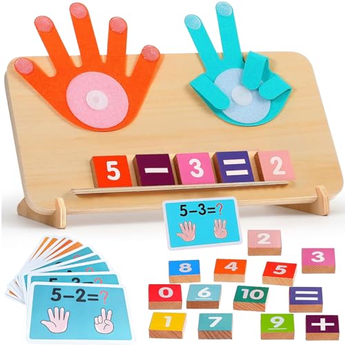 Holz Mathe Spielzeug,Zählen Lernen für Kinder Fingerzähl-Mathespielzeug Montessori Mathe Spielzeug Pädagogisches Vorschule Spiele Zahlenspielzeug für 3 4 5 Jahre Jungen Mädchen Weihnachts Geschenk von Booaee