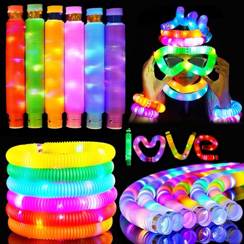 LED Pop Tubes, 12 Stück LED Leuchtstäbe Knicklichter Kinder, Knicklichter Party Set LED Pop Tubes Fidget Toys Knicklichter Party Deko, LED Spielzeug Mitgebsel Kindergeburtstag ab 4 5 6 7 8 9 10 Jahre von Booaee