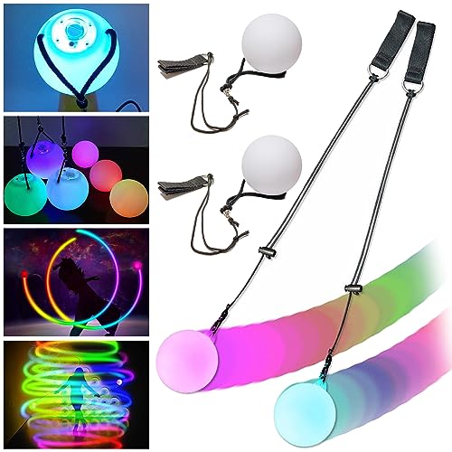 LED Poi 2 Stück Verbesserte LED POI Bälle Diabolo, LED POI Jonglierbälle Poi Bälle Premium Leucht Frisbee Kinder Leuchtwedel für Kinder und Erwachsene, Anfänger und Profis Spinnen Schwingen Bauchtanz von Booaee