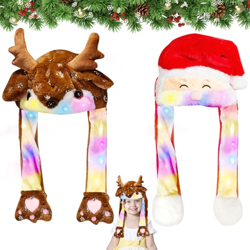 LED Weihnachtsmütze Kinder, 2 PCS LED Weihnachtsmützen Nikolausmütze Weihnachtsmann Mütze Erwachsene, Weihnachten Mütze für Cosplay Urlaub Weihnachten Karneval Party Geschenk für Damen Mädchen Kinder von Booaee