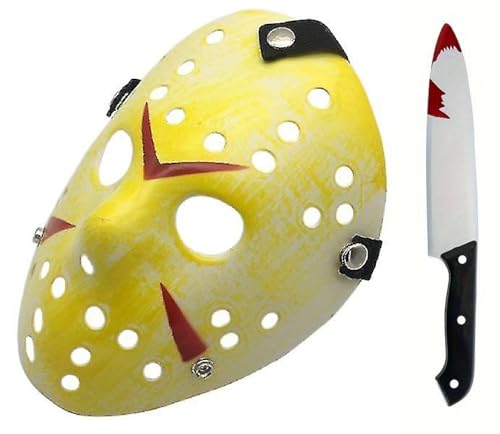 Boolavard 2-teiliges Halloween Cosplay Masken Messer Set für Erwachsenenkostüm, Horror Gelb Dekor Requisite von Boolavard