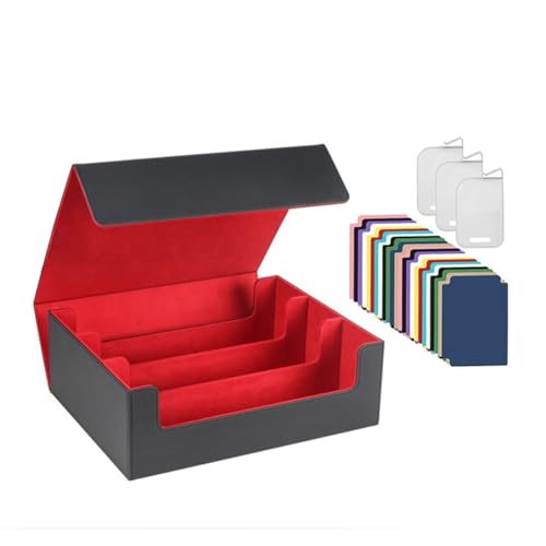 Booso Kartendeck-Etui für Sammelkarten 1800+, Kartenaufbewahrungsbox, Aufbewahrungsbox mit Magnetverschluss, Spielkartenbox Schwarz+Rot von Booso