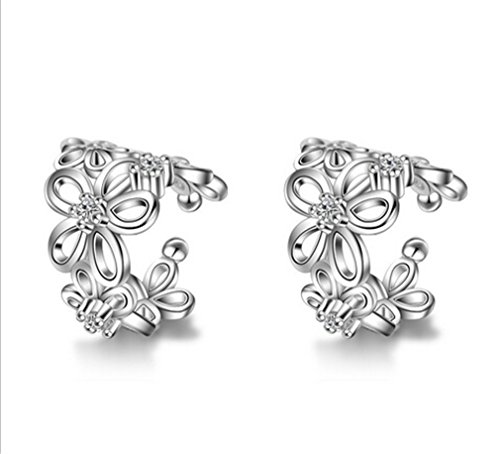 BROWOL Ohrringe ohrclips ohne löcher Damen Mädchen Rose hohl Blumen Sterling Silber Ohrklemme von BROWOL