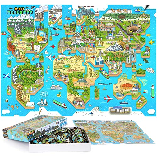 Puzzle Erwachsene/Puzzle 1000 Teile - Retro-Gaming im 8-Bit-Stil Weltkarte Puzzle 1000 Teile für Erwachsene und Kinder mit 100% Recycelte Karton von bopster von Bopster