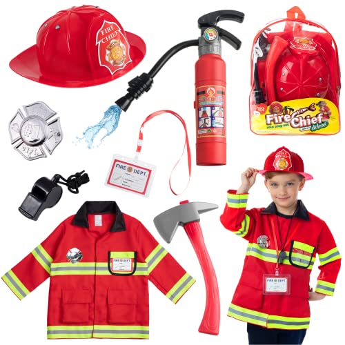 Born Toys (8-teiliges waschechtes Feuerwehrmann-Kostüm und Feuerwehrmann-Zubehör mit echtem Wasserschießen-Feuerlöscher Ideal für Halloween von Born Toys