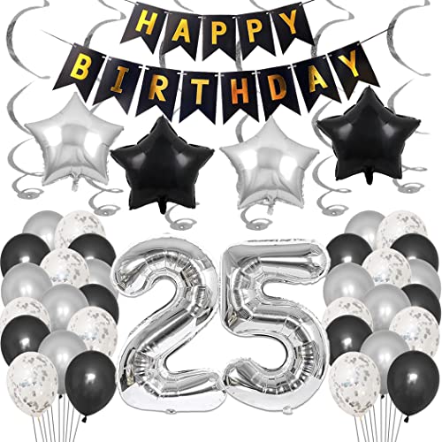 Borsgye 25. Geburtstag Dekoration Set 25 Jahr Geburtstagsdeko Ballon Männer Junge Frauen Schwarz Happy Birthday Banner Folie Sterne Luftballons Konfetti Luftballons Silber Folienballon Zahl 25 Borsgye 25. Geburtstag Dekoration Set 25 Jahr Geburtstagsdeko Ballon Männer Junge Frauen Schwarz Happy Birthday Banner Folie Sterne Luftballons Konfetti Luftballons Silber Folienballon Zahl 25 von Borsgye