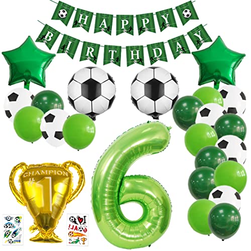 Borsgye 27 Stück Fußball Luftballon Set Jungen Große Trophäe Ballon Kindergeburtstag Deko Luftballon Folienballon Latexballons Alles Gute zum Geburtstagsballon mit Happy Birthday Banner – Zahl 6 von Borsgye