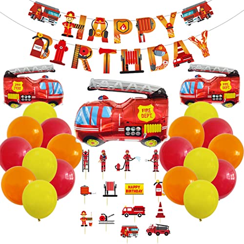 Borsgye Bagger Geburtstag Deko BAU Geburtstagsfeier Dekoration Set Konstruktion Bagger Folienballons Happy Birthday Banner Konstruktion Ballons mit Barrikaden Zeichen Kuchendeckel – Feuerwehrauto von Borsgye