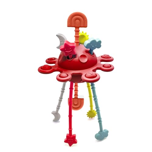 Bosmik – Montessori-Spielzeug 1 2 Jahre – BPA-freier Silikon-Oktopus – Babyspielzeug 6–12 Monate – Baby-Beißring – Kinderspielzeug 1 2 Jahre – originelle Geschenke für Babys 1 Jahr (Orange) von Bosmik