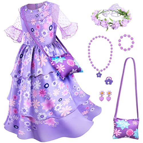 Encanto Mirabel Isabella Pepa Kostüm Kleid - Magische Familie Prinzessin Kleid für Mädchen Geburtstag Halloween mit Zubehör, Kv03, 6-7 Jahre von Bosvin