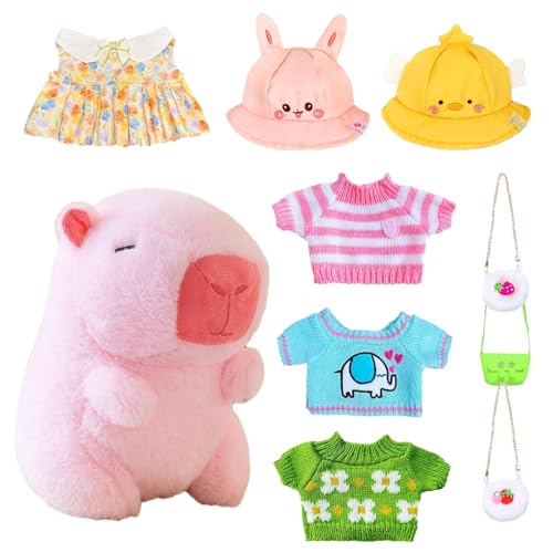 Botiniv 9 Zoll Capybara Plüschtier | Verkleide das Capybara Stofftier mit 8 Kleidungsstücken Accessoires | Stofftierpuppe für Kinder | Realistische Kinder Plüschpuppenspielzeuge für Geburtstag von Botiniv