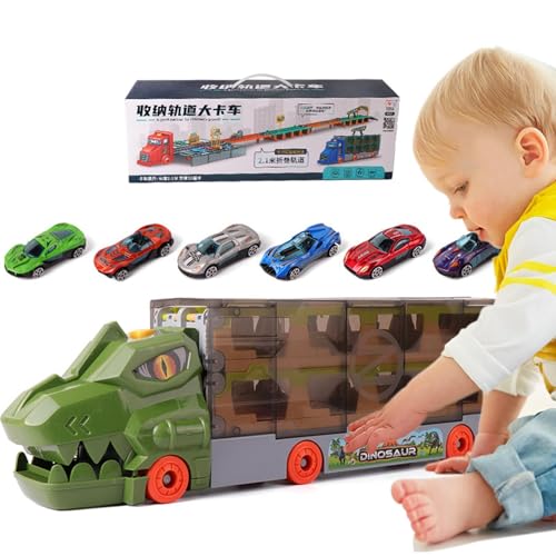 Botiniv Dinosaurier-LKW-Spielzeug, Transport-Dinosaurier-LKW - Klappbares LKW-Autospielzeug,Transportträger-LKW, Dinosaurier-Spielzeug für Kinder, Dinosaurier-Rennspielzeug für Kleinkinder von Botiniv