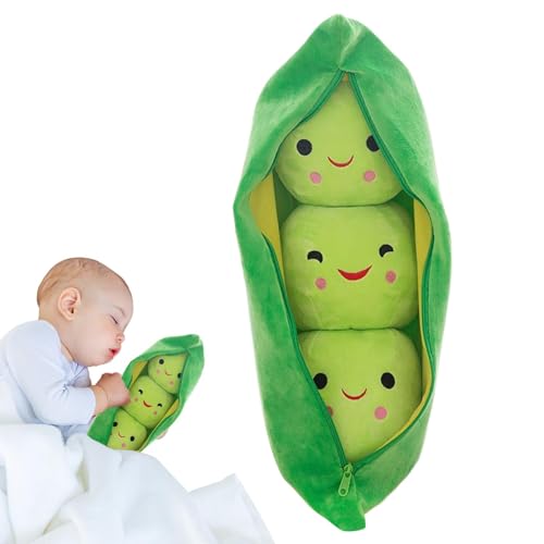 Botiniv Erbsenplüschspielzeug, gefüllter Erbsenspielzeug,3 Erbsen-in-a-Pod-Plüsch - Neuheit Design, weiche Bequeme Kuschelpflanzenpuppenfigur mit Gesichtsausdruck, Kuschel, Grün für Heimauto von Botiniv