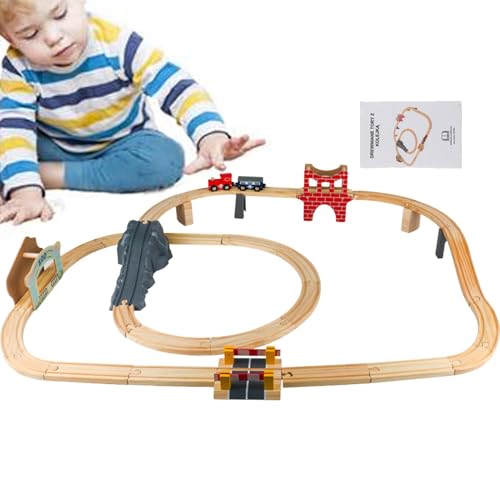 Botiniv Holzeisenbahn-Set, Holzeisenbahngleise, Eisenbahnsystemspielzeug, Winziges Eisenbahnset-Spielzeug mit Eisenbahngleis, Eisenbahnset, Weihnachtsspielzeug für Kinder im Alter von 3–5 Jahren von Botiniv