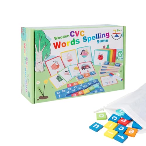 Botiniv Holzleseblöcke, Matching Letter Game,Alphabet -Puzzle -Bildungsspielzeug | Alphabet passende Rechtschreibung Lesen Flash -Karten für Vorschuljungen Mädchen von Botiniv