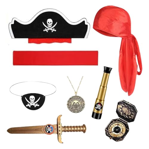 Botiniv Piratenkapitän-Kostümset für Kinder, Piratenkapitän-Verkleidungsset | Piraten-Halloween-Kostümzubehör für Kinder - Piraten-Cosplay-Kostümzubehör, Requisiten für Thementreffen, Maskerade von Botiniv