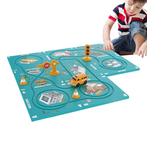 Botiniv Puzzle-Rennbahn-Spielset, Magnet-Puzzle-Rennstrecke, Magnetische Rennwagen-Bodenpuzzles für Kinder, Straßen-Puzzlebahn für Kindergeburtstags-Andenken-Puzzlebahnen mit Fahrzeugen von Botiniv