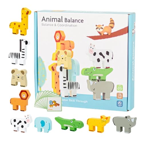 Botiniv Tier-Balance-Spiel, Holzstapelsteine Tiere | Stapelbares Balance-Spielzeug mit Tierblöcken,Realistisches Tierbild-Lernspielzeug für Zuhause, im Freien, in der Schule, auf Reisen von Botiniv