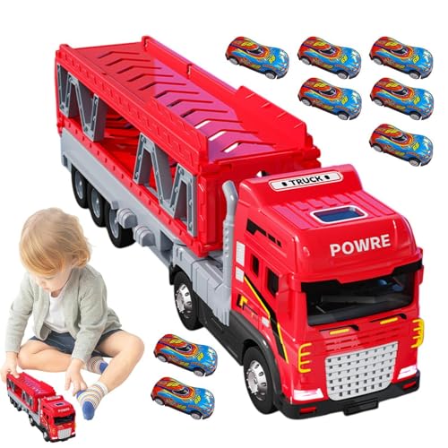 Botiniv Transport-LKW-Spielzeug für Kinder, Auswurf-Rennstrecke - Zusammenklappbarer Rennstrecken-Auswurfwagen mit 8 Autos | Doppellagiger Transporter, Spielzeug-Aufbewahrungswagen, Spielzeug zum von Botiniv