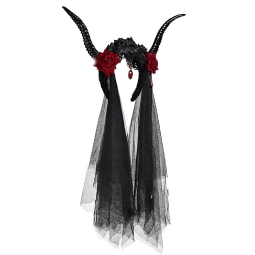 Bottone Gothic Schafhorn Stirnband Blume Dekor Wälder Tier Fotografie Requisiten Teufel Cosplays Kostüme Halloween Haarreifen von Bottone