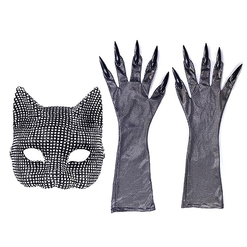 Bottone Maskerade Maske Katzenpfoten Handschuhe Anziehzubehör Catwomen Kostüm Für Bühnenauftritte Party Nachtclub Gesichtsmaske von Bottone