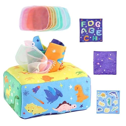 BouGPeng Baby Montessori Spielzeug Interaktive Tücherbox Baby Spielzeug Baby Tissue Box Toy mit Crinkle Tuch und Farbiges Tuch für Baby 5-12 Monate von BouGPeng