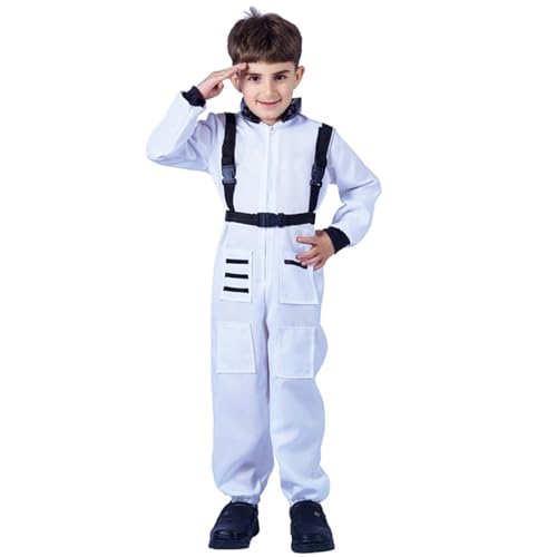 Bouasgh Karnevalsrock Kopfschmuck Set Astronautenanzüge Raumanzüge für Kinder Astronautenshow Kostüme Astronauten Astronauten Cosplay Kostüme (White, L) von Bouasgh