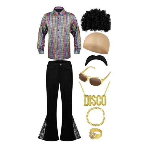 Bouasgh Mardi Gras Kostüm Disco-Kostüm für Herren und 70er-Jahre-Disko-Mamma-Outfit für Damen. Originelle Kleidung für Partys und Festivals. (Multicolour, L) von Bouasgh