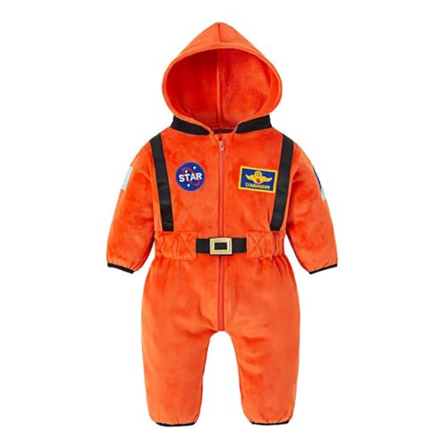 Bouasgh Mardi Gras Mädchen Kleid Kinder Jumpsuit mit Kapuze Hoodie Cosplay Weltraum Outfit (Orange, 60) von Bouasgh