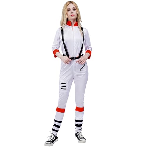 Bouasgh Mardi Gras Party Kleid Karnevalsmaskerade Bühnenkostüm Cosplay Kostüm Performance Kostüm Cosplay Kostüm Party Kostüm Großes weibliches Astronautenkostüm (White, One Size) von Bouasgh