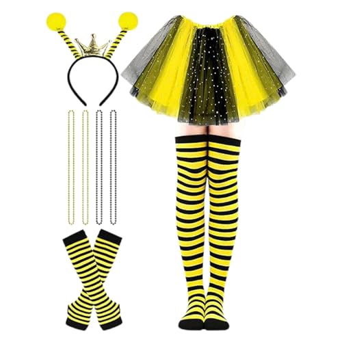 Bouasgh Mardi Gras Party Kleid Partykostüm für Damen, Bühnen-Accessoires: Tutu-Rock, Handschuhe, Socken, Stirnband-Set. (Yellow, One Size) von Bouasgh