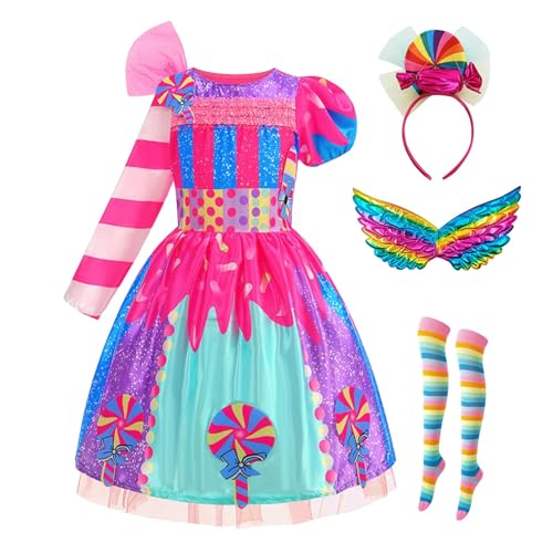 Bouasgh Mardi Gras Rock Kinder Kleinkind Kleines Mädchen Süße Candy Geburtstag Party Maskerade Kostüm Mit Kopfschmuck Kleidung Set (Watermelon Red, M) von Bouasgh