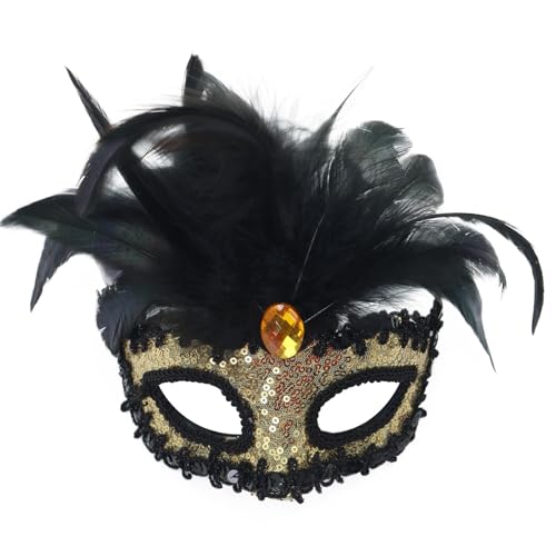 Bouasgh Maske Gesicht Verkleidung Karneval Faux Feder Maskerade Party Neuheit Geeignet Für Jungen Mädchen Kostüme Party (GD1, One Size) von Bouasgh