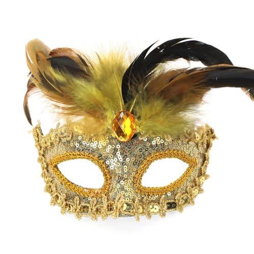 Bouasgh Maske Gesicht Verkleidung Karneval Faux Feder Maskerade Party Neuheit Geeignet Für Jungen Mädchen Kostüme Party (GD2, One Size) von Bouasgh