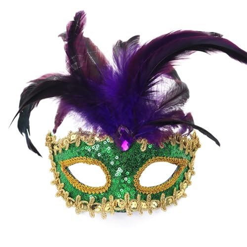 Bouasgh Maske Gesicht Verkleidung Karneval Faux Feder Maskerade Party Neuheit Geeignet Für Jungen Mädchen Kostüme Party (GN2, One Size) von Bouasgh