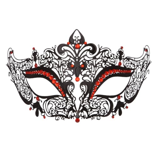 Bouasgh Maske Gesicht Verkleidung Mit Metall besetztes, elegantes Filigran für Maskenbälle und Kostümpartys (Red, A) von Bouasgh