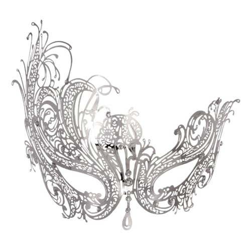 Bouasgh Masquerade Mask Mit Metall besetztes, elegantes Filigran für Maskenbälle und Kostümpartys (Silver, A) von Bouasgh