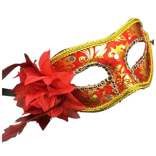 Bouasgh Venezianische Maske für Maskerade Männer und Frauen Maskerade Vintage antike Form (Red, One Size) von Bouasgh