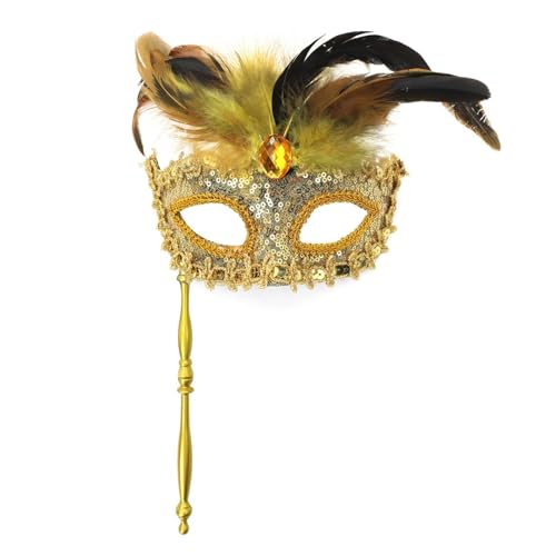 Bouasgh Venezianischen Maske für Damen Herren Karneval Faux Feder Maskerade Party Hand Neue Neuheit Geeignet Für Jungen Und Mädchen Kostüme Party (GD1, One Size) von Bouasgh