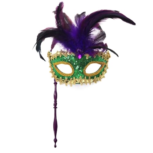 Bouasgh Venezianischen Maske für Damen Herren Karneval Faux Feder Maskerade Party Hand Neue Neuheit Geeignet Für Jungen Und Mädchen Kostüme Party (GN1, One Size) von Bouasgh