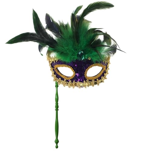 Bouasgh Venezianischen Maske für Damen Herren Karneval Faux Feder Maskerade Party Hand Neue Neuheit Geeignet Für Jungen Und Mädchen Kostüme Party (PP1, One Size) von Bouasgh